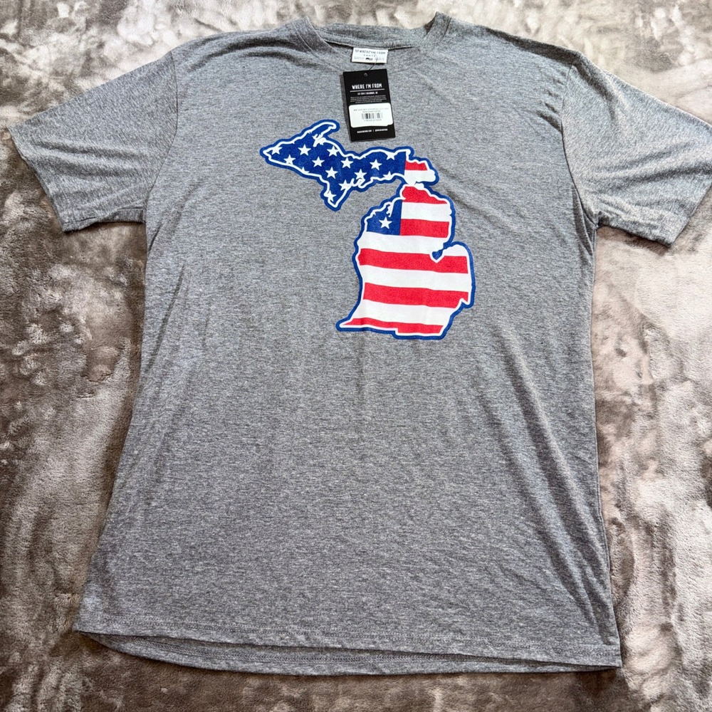 Where I'm From Michigan USA‎ Flag Graphic T-Shirt Mens Small Grey NEW Tri-Blend